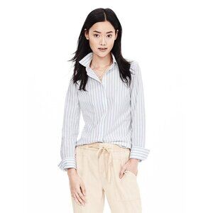 BANANA REPUBLIC Women's Riley-Fit Multi-Stripe Shirt Size 10 In Blue Orchid